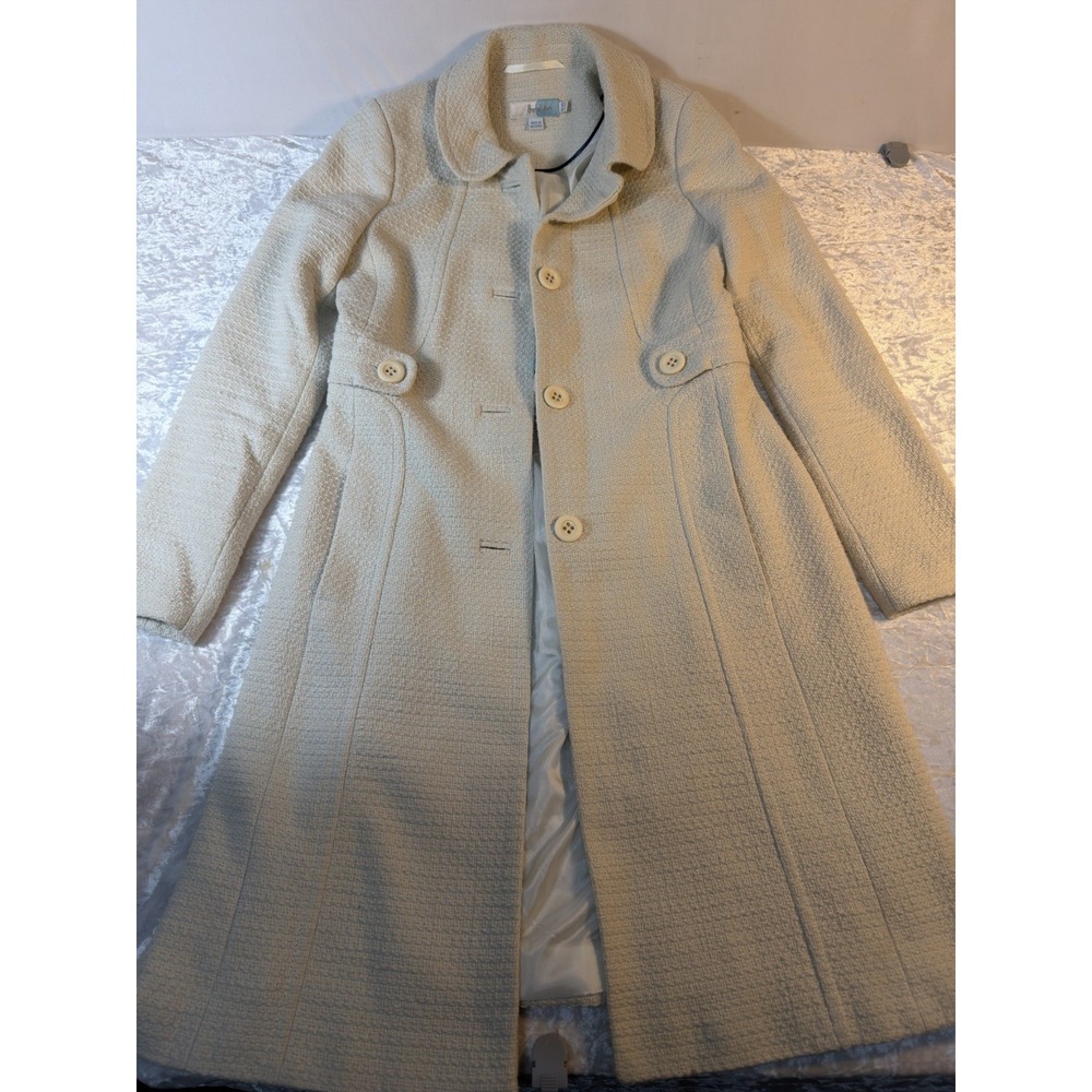Boden Coat Women US 6 Cream Boucle Tweed Long Belted Classic Preppy Lined